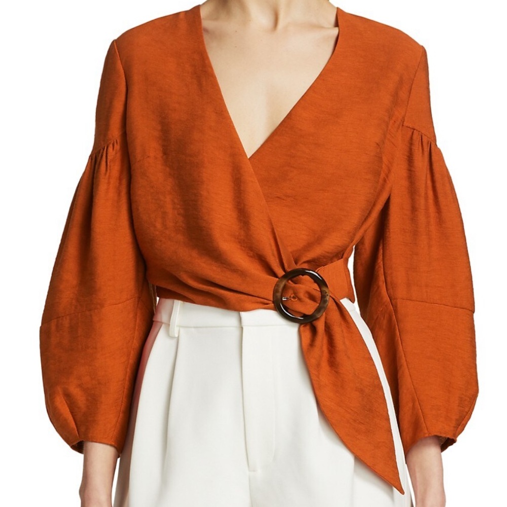 Joie 'Sophinana' Balloon-Sleeve Cropped Wrap Top, Cayenne (NWT)
